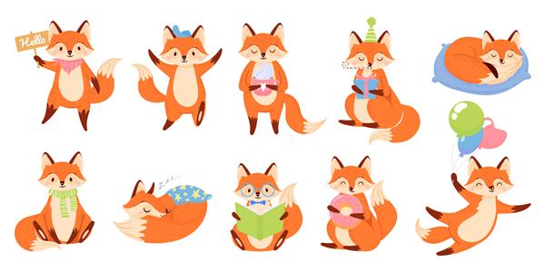 طلسم روباه کارتونی شخصیت حیوانی بامزه روباه های قرمز ناز با پنجه های سیاه
