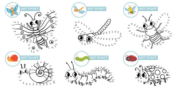 بازی کارتونی حشرات Connect dots بازی های آموزشی حشره با نقطه به نقطه برای کودکان نوپا بازی با بچه های پیش دبستانی