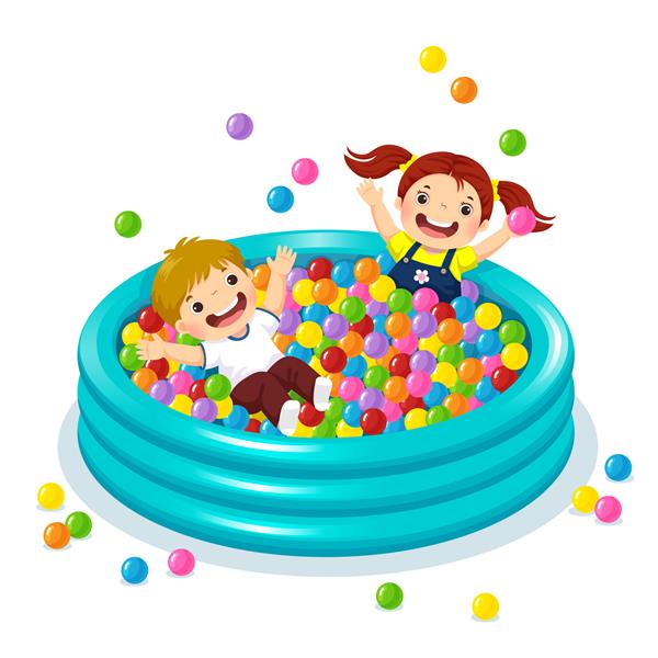 تصویر بازی کودکان با توپ های رنگارنگ در استخر توپ