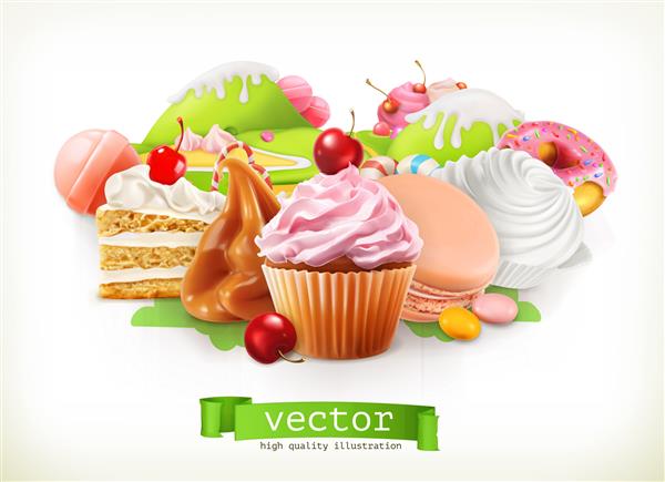 شیرینی فروشی شیرینی و دسر کیک کیک کوچک آب نبات کارامل تصویر برداری سه بعدی