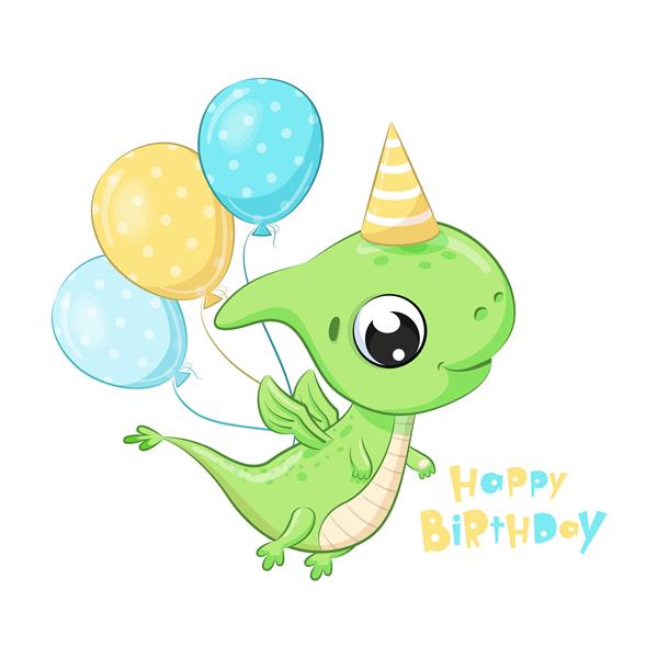 دایناسور زیبا با بادکنک کلیپ تولدت مبارک
