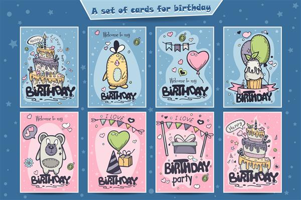 مجموعه بزرگی از کارت های تبریک تولد ابله های رنگی