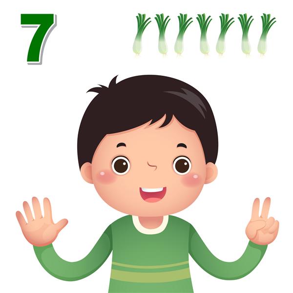 اعداد و شمارش را با دست بچه ها که عدد هفت را نشان می دهد یاد بگیرید