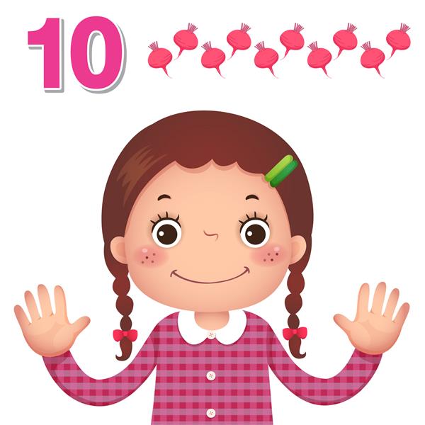 اعداد و شمارش را با دست بچه ها که عدد ده را نشان می دهد یاد بگیرید