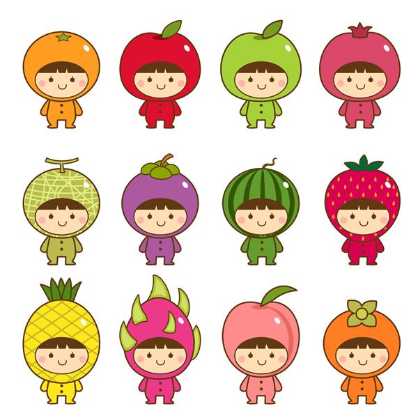 مجموعه ای از بچه ها در لباس میوه های زیبا