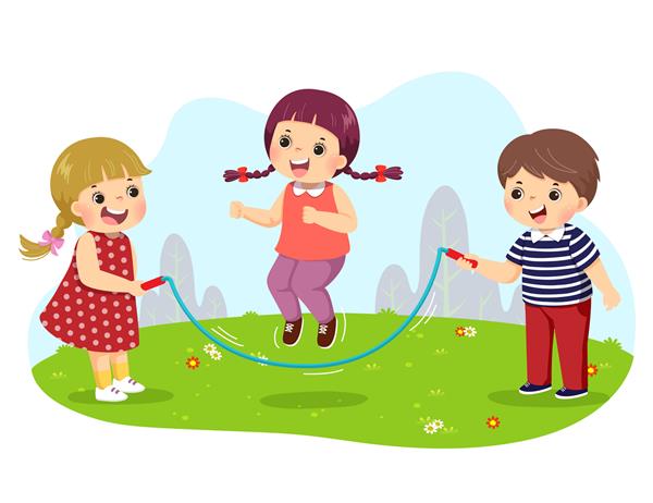 کارتون طناب پریدن بچه ها در پارک