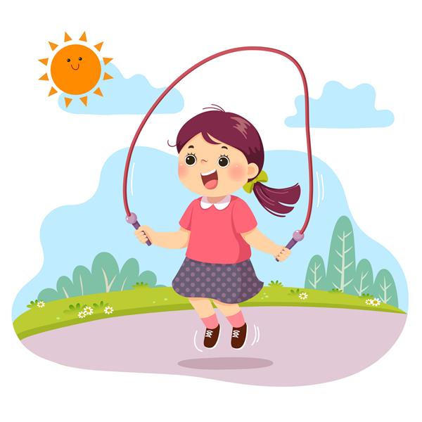 کارتون طناب پریدن دختر بچه در پارک