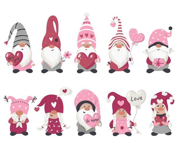 مجموعه گنوم روز ولنتاین تصویر برای کارت های تبریک دعوت نامه های کریسمس و تی شرت