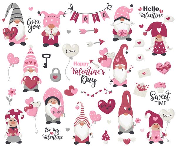 اقلام روز ولنتاین و مجموعه کوتوله ها تصویر برای کارت های تبریک دعوت نامه های کریسمس و تی شرت