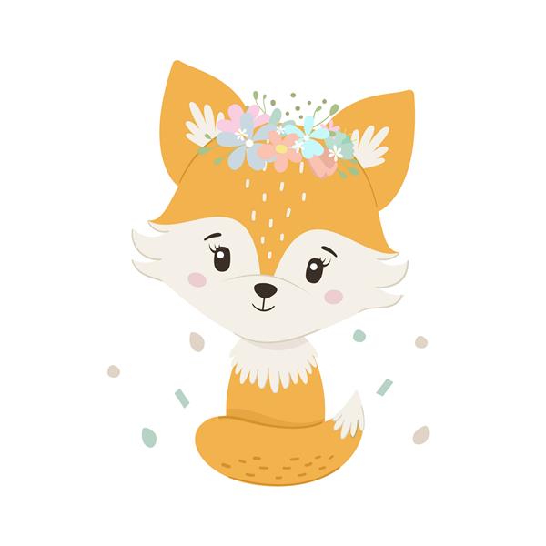 روباه ناز با تاج گل ایزوله شده روی سفید