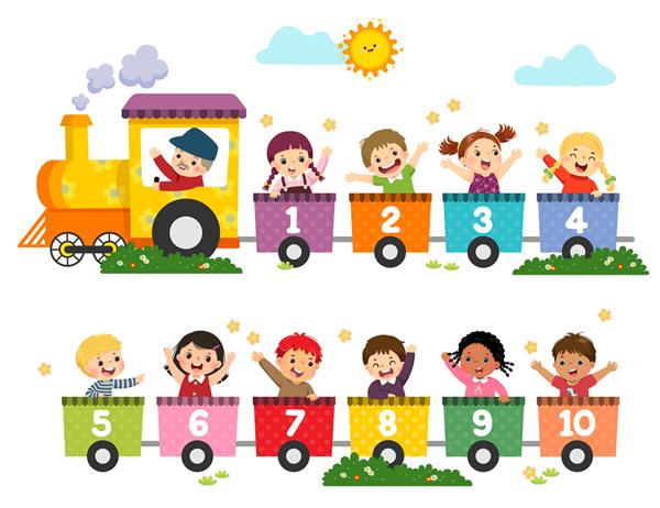 کارتون تصویری کودکان پیش دبستانی شاد با شماره قطار کارت یادگیری اعداد