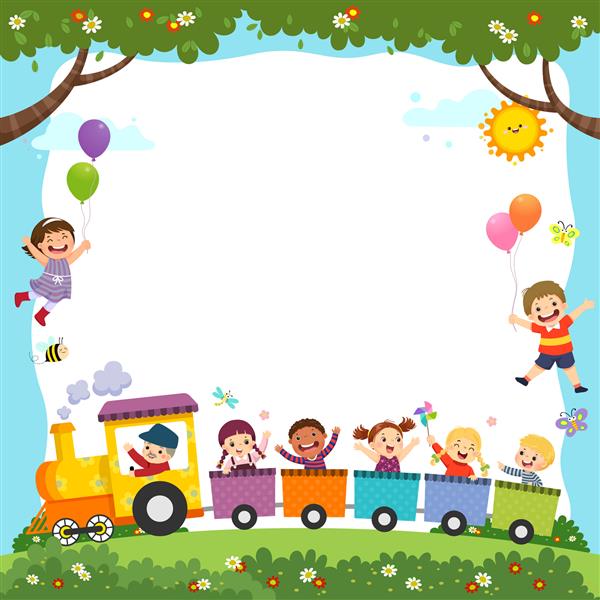 الگو با کارتون بچه های شاد در قطار