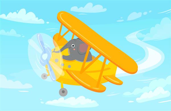 خلبان حیوانات کارتونی فیل در هواپیما
