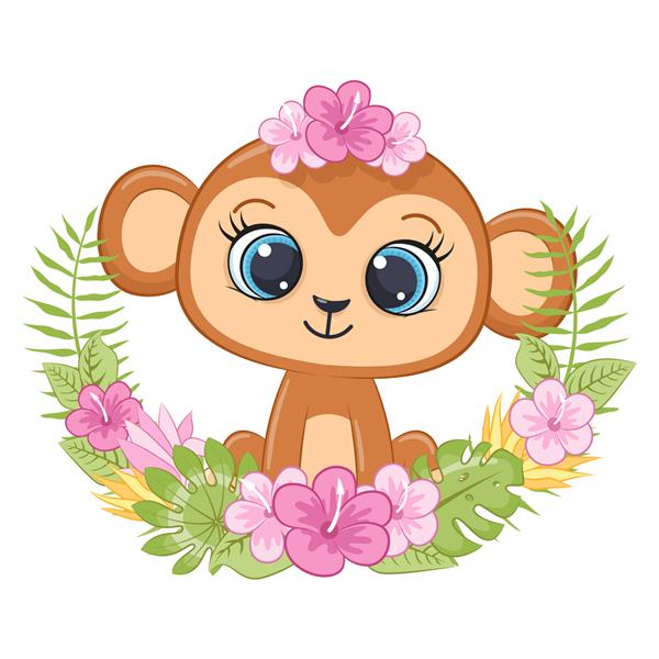 کارتون میمون کوچولوی ناز با تاج گل هاوایی