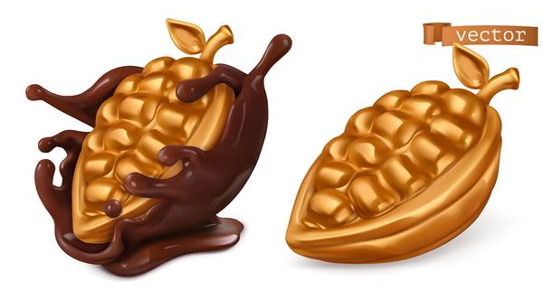 مجموعه سه بعدی میوه کاکائو و شکلات طلایی