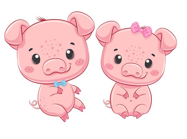 تصویر کارتونی خوک نوزاد پسر و دختر بچه ناز