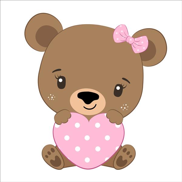 خرس دختر بچه ناز با قلب تصویر کارتونی