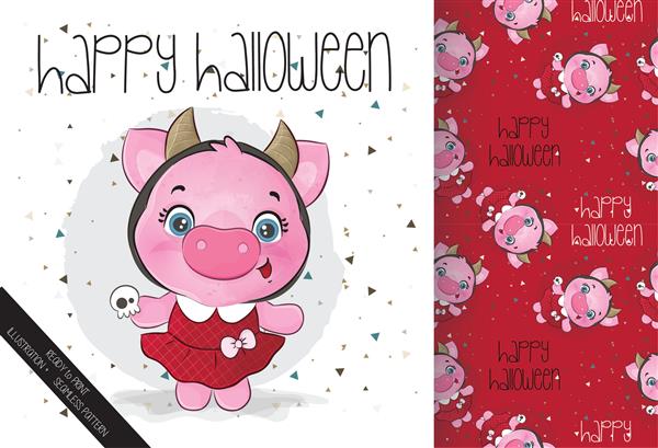 خوک کوچک ناز هالووین مبارک با الگوی بدون درز
