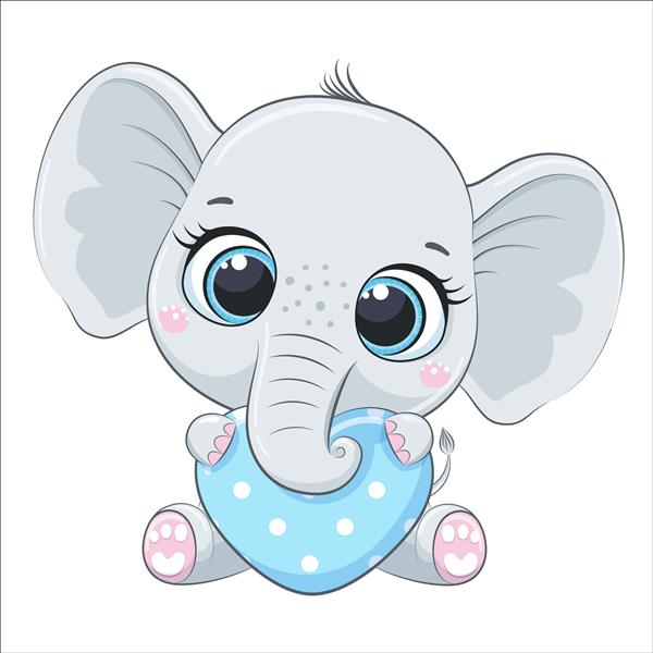 بچه فیل ناز با قلب تصویر برداری کارتونی