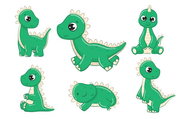 مجموعه ای زیبا از دایناسورهای کودک تصویر برداری برای حمام کودک کارت تبریک دعوت نامه مهمانی چاپ تی شرت لباس مد