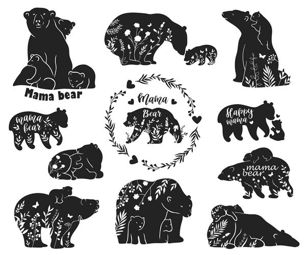 مجموعه ای از سیلوئت های خرس قطبی