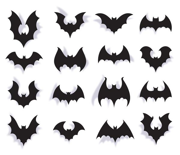 خفاش های کاغذی نماد هالووین حیوان پرنده خزنده با بال دکوراسیون مهمانی خون آشام سه بعدی مجموعه وکتور ترسناک خفاش ترسناک سیلوئت های سیاه دکوراسیون برای جشن رویداد لباس