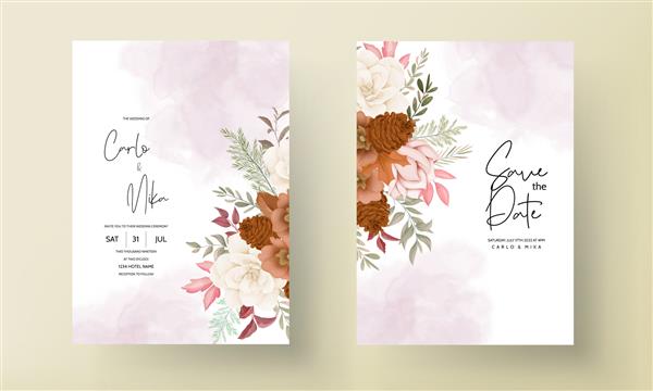 کارت دعوت عروسی با گل های شیرین با دست کشیده شده است