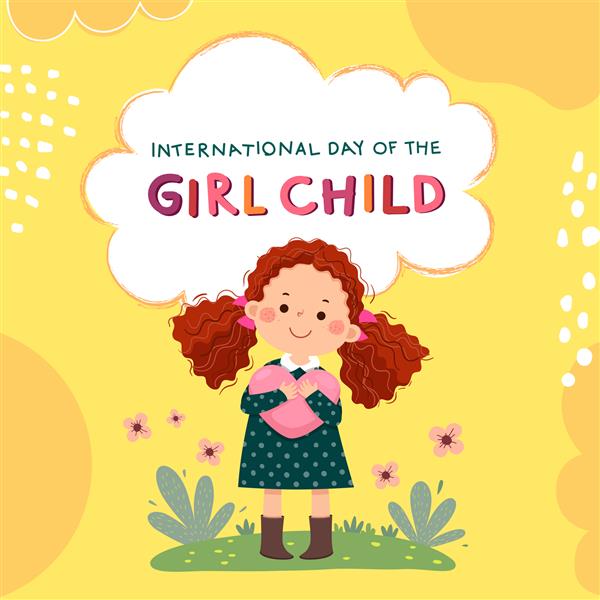 پس زمینه روز جهانی دختر بچه با موهای قرمز مجعد دختر کوچک در آغوش گرفتن قلب
