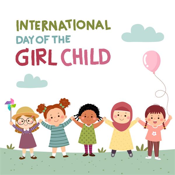 پس زمینه روز جهانی کودک دختر با دختران کوچکی که دست در دست هم گرفته اند