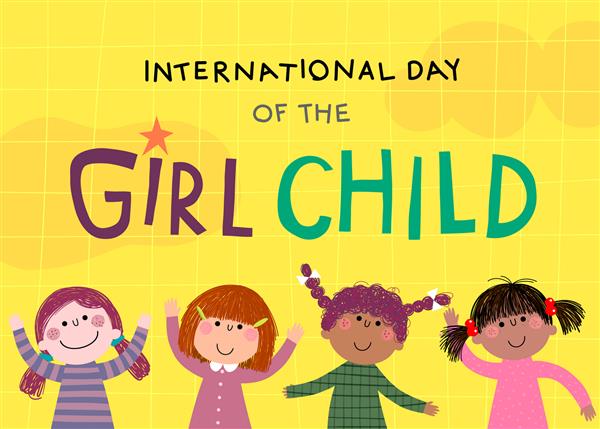 پس زمینه روز جهانی دختر بچه با دختران کوچک در زمینه زرد