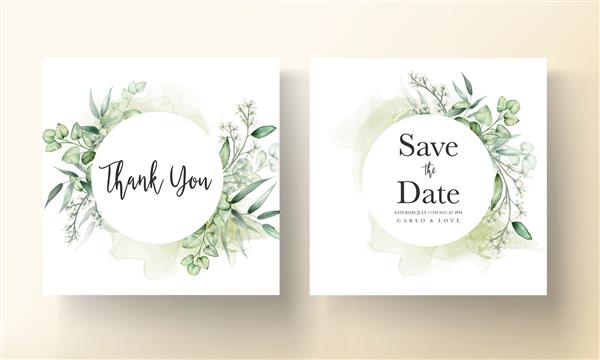 کارت دعوت عروسی با آبرنگ برگ های زیبای اکالیپتوس