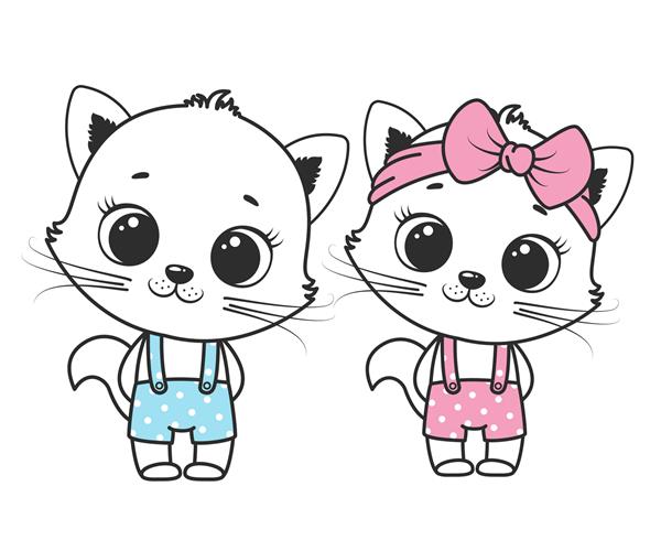 مجموعه ای از گربه های کارتونی زیبا برای دختر و پسر ترسیم کانتور
