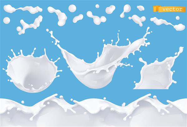 پاشیدن شیر قطره و الگوی بدون درز مجموعه وکتور سه بعدی واقع گرایانه