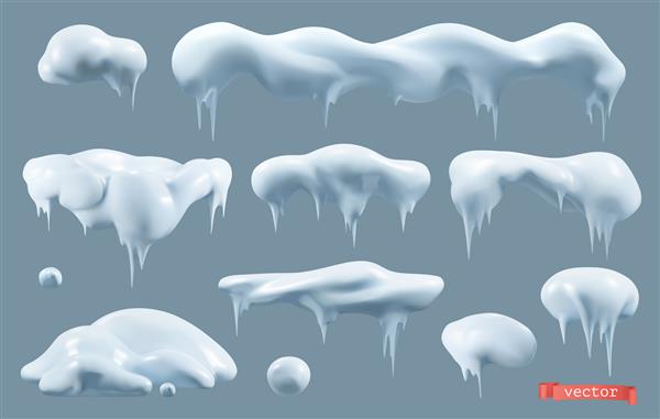 مجموعه واقع گرایانه وکتور سه بعدی برف بارش برف و یخ تزئینات زمستانی