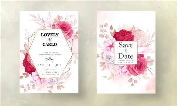 کارت دعوت عروسی گلدار قهوه ای و قهوه ای زیبا