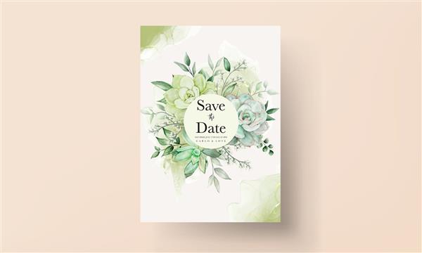 کارت دعوت عروسی گلدار با آبرنگ سبزه