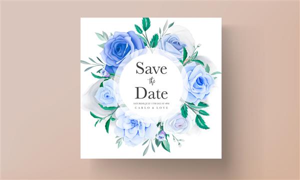 کارت دعوت عروسی با گل آبی زیبا