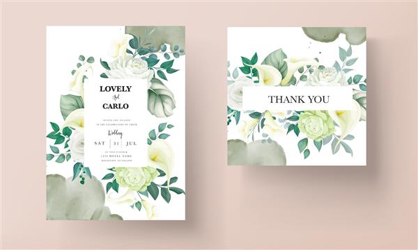 کارت دعوت عروسی گل سوسن و گل رز سبز لوکس