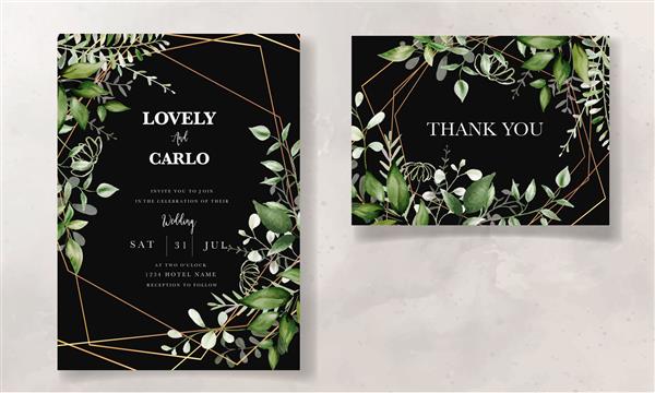 دعوت نامه عروسی با آبرنگ برگ های زیبا با پس زمینه آبرنگ
