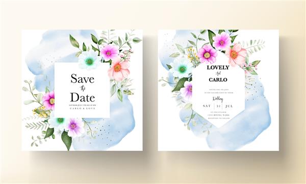 الگوی کارت دعوت عروسی با آبرنگ با طراحی زیبا با دست