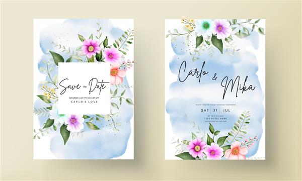 الگوی کارت دعوت عروسی با آبرنگ با طراحی زیبا با دست