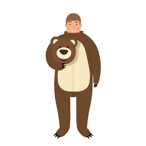 سرگرم کننده کارتونی کودکان در لباس خرس شخصیت برای کودکان است تصویر برداری مسطح