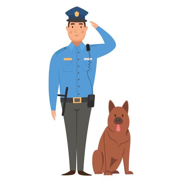 پلیس با سگ به سبک کارتونی تخت تصویر برداری