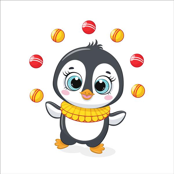 پنگوئن های بامزه در سیرک شعبده بازی می کنند تصویر برداری از یک کارتون