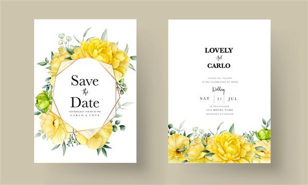 ست کارت دعوت عروسی با گل های زیبا با دست کشیده