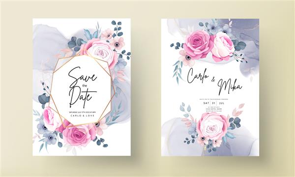 دعوت نامه عروسی نقاشی دستی زیبا با طرح گل زیبا