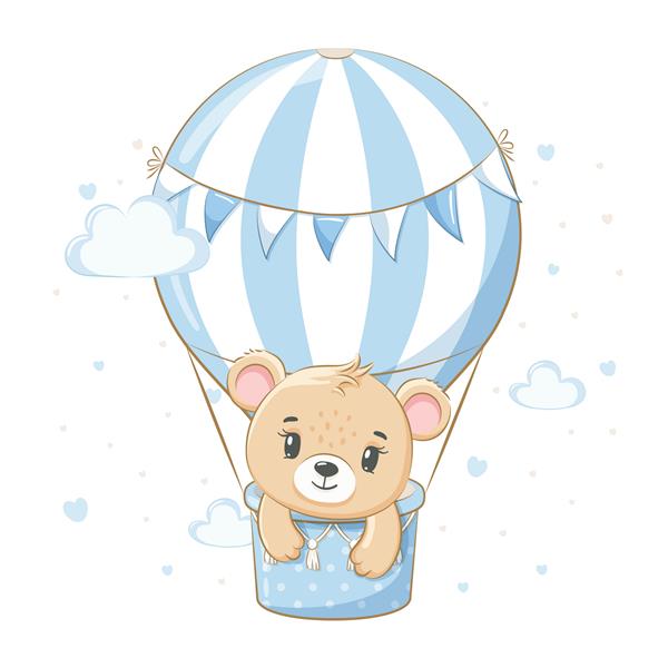یک خرس عروسکی بامزه در حال پرواز در بالون است تصویر برداری از یک کارتون