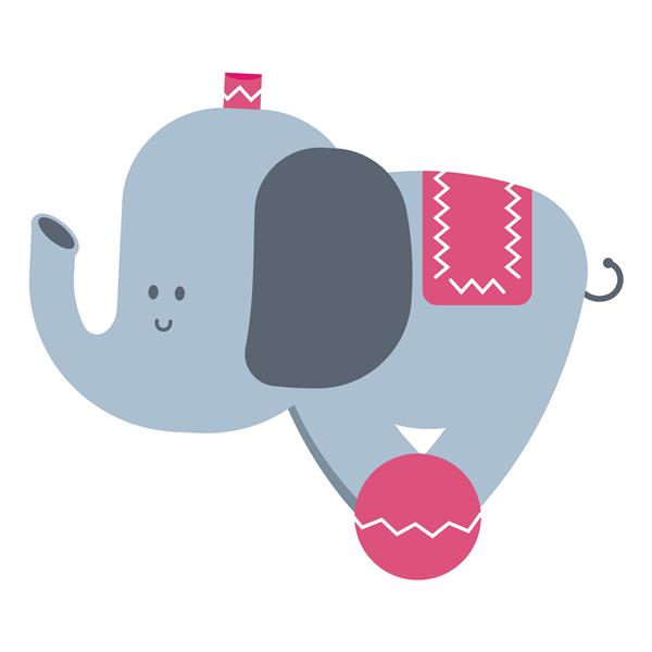 فیل سیرک زیبا روی شخصیت کارتونی وکتور توپ جدا شده در پس‌زمینه سفید