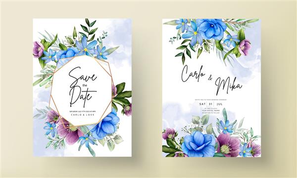 طراحی دستی زیبا دعوت عروسی طرح گل آبرنگ