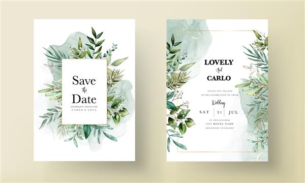 قالب کارت دعوت عروسی با برگ های زیبا